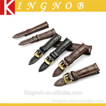18 to 22mm Stainless Steel Gold Pin Buckle Calf Leather Watch Band Strap